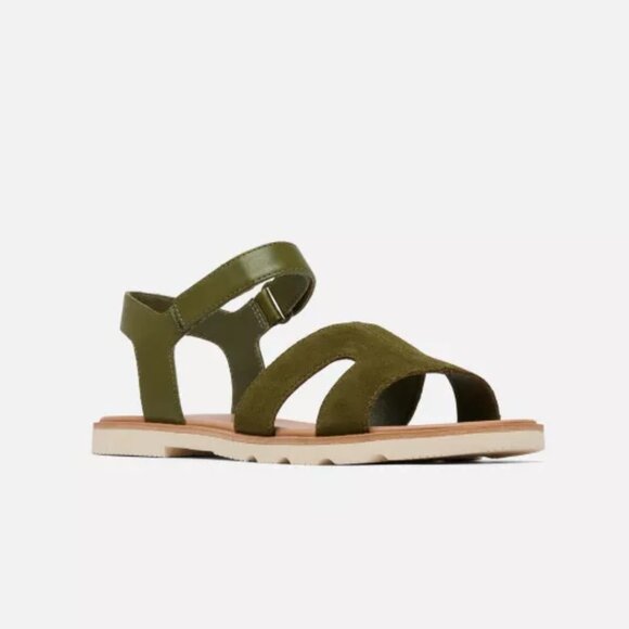 NEW Sorel Ella III Ankle Strap Sandals - Suede Utility Green For Women 252 - Picture 7 of 14